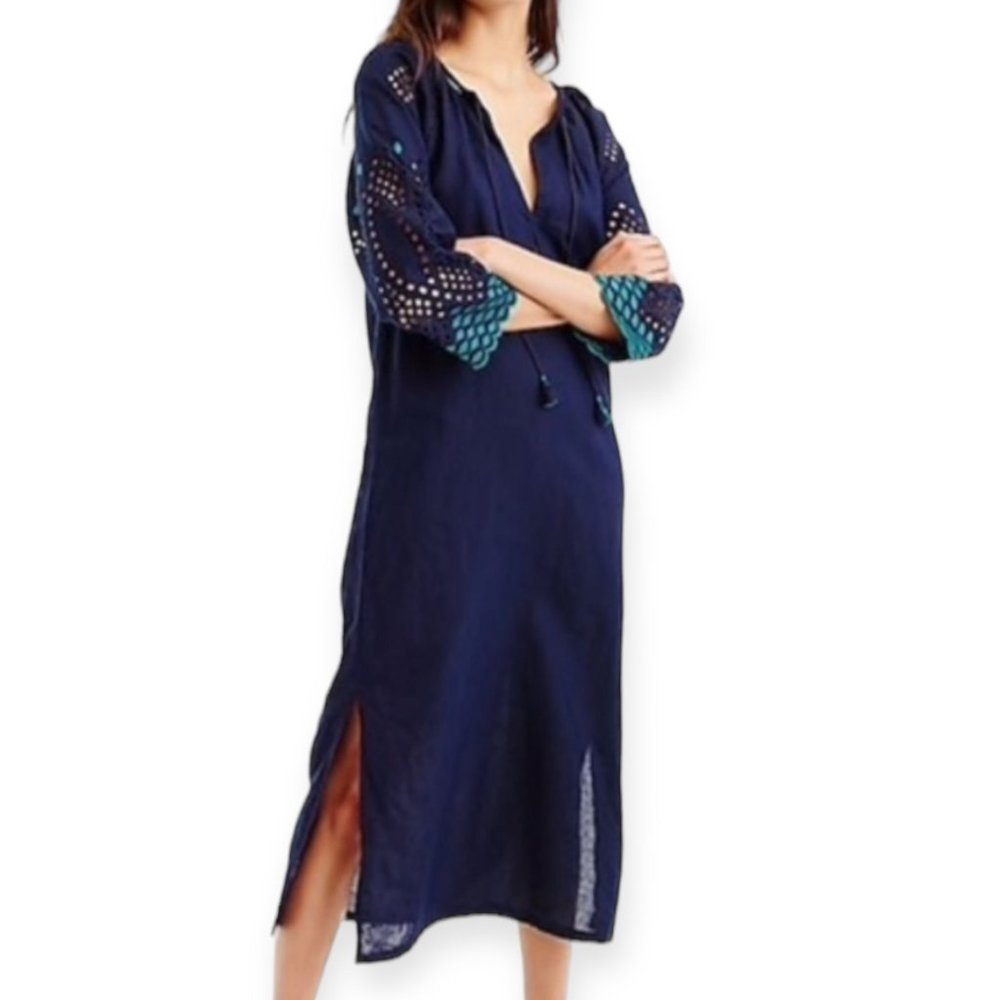 J.CREW EYELET CAFTAN EMBROIDERED COVER-UP MAXI DRESS, size S